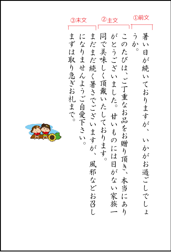 お中元のお礼状ハガキの書き方を例文と見本で簡単解説！ トテトテ日記